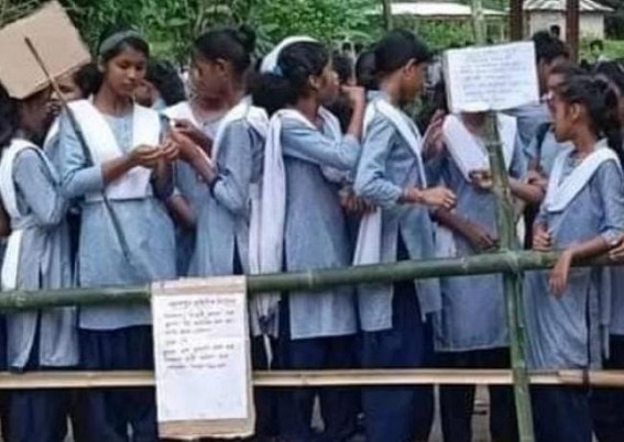 School Students blocked Sabroom-Agartala Nation Highway in Sabroom over teacher crisis School Students blocked Sabroom-Agartala Nation Highway in Sabroom over teacher crisis